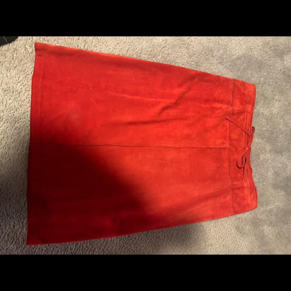 Vintage Orange red suede skirt by None West size 14, regular length.